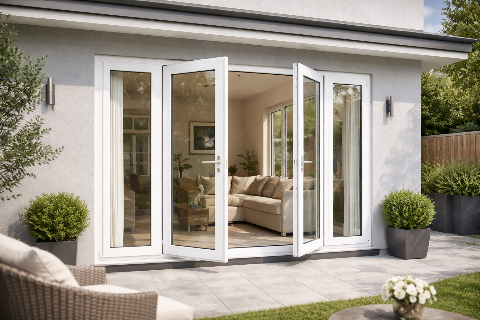 Pemasangan kusen UPVC pintu modern pada rumah minimalis dengan desain rapi dan tampilan elegan.