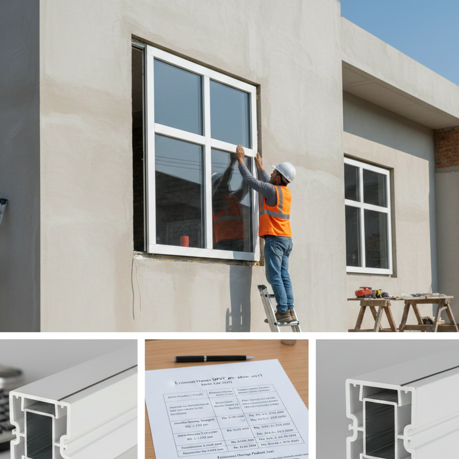 Ilustrasi pemasangan kusen jendela UPVC minimalis warna putih di rumah modern