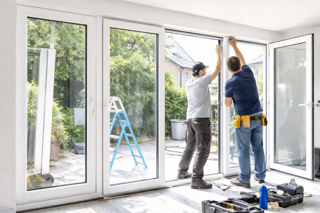 Pemasangan kusen UPVC murah terdekat pada rumah modern dengan desain rapi dan tampilan minimalis.