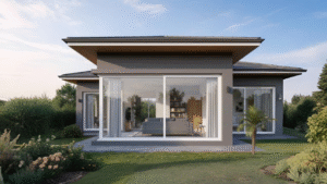 Pintu UPVC Custom Cibarusah model minimalis warna putih untuk pintu utama rumah.