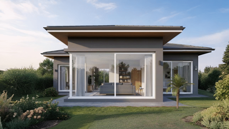 Pintu UPVC Custom Cibarusah model minimalis warna putih untuk pintu utama rumah.