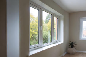 Desain jendela sliding UPVC modern di Jakarta dengan tampilan elegan dan sistem geser praktis.