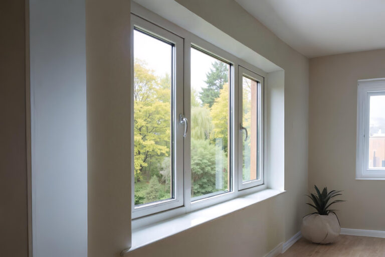 Desain jendela sliding UPVC modern di Jakarta dengan tampilan elegan dan sistem geser praktis.