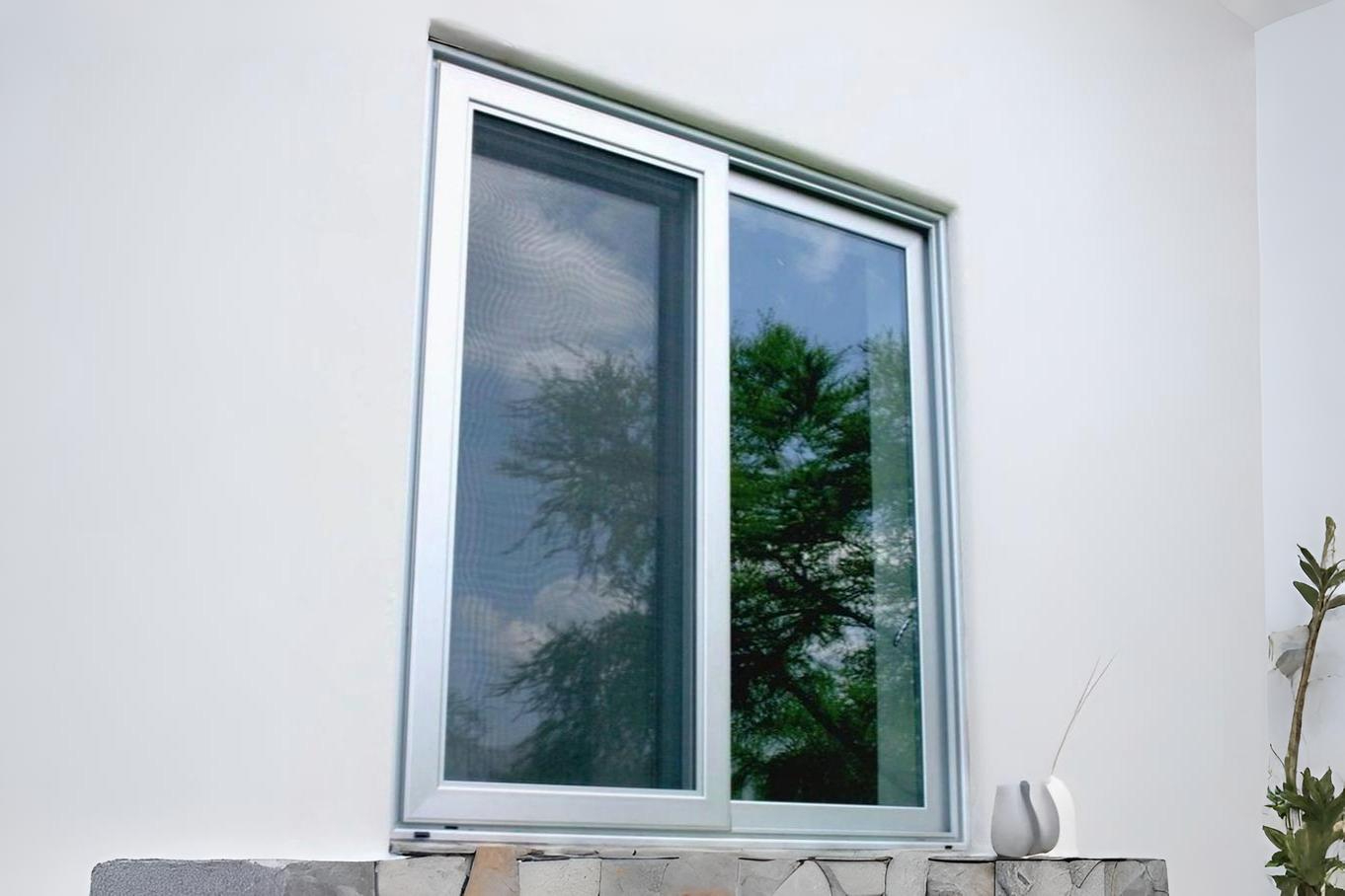 Jendela sliding UPVC modern dengan desain minimalis untuk rumah dan bangunan di kawasan Cibitung.