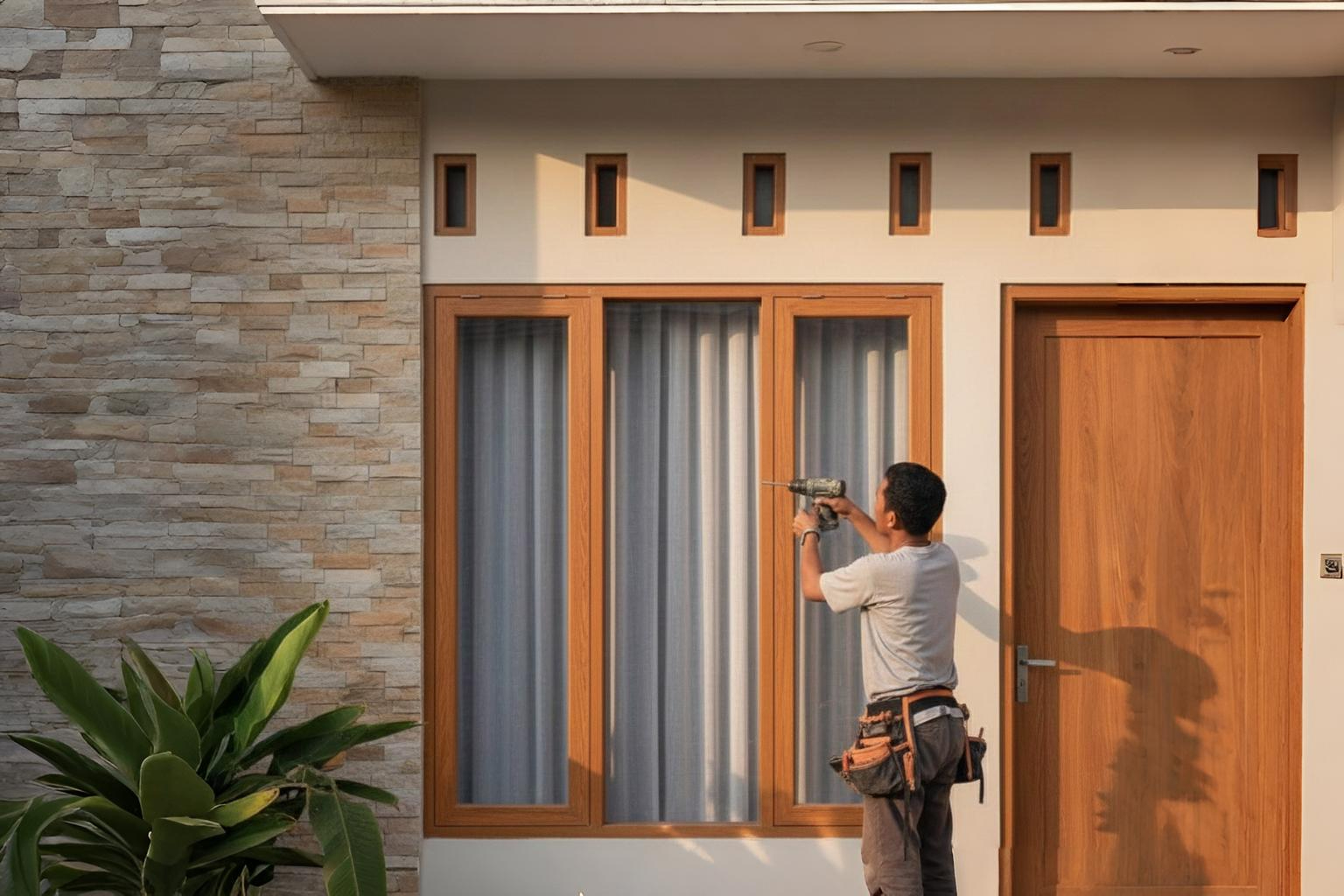 Struktur profil jendela UPVC serat kayu dengan penguat baja internal.