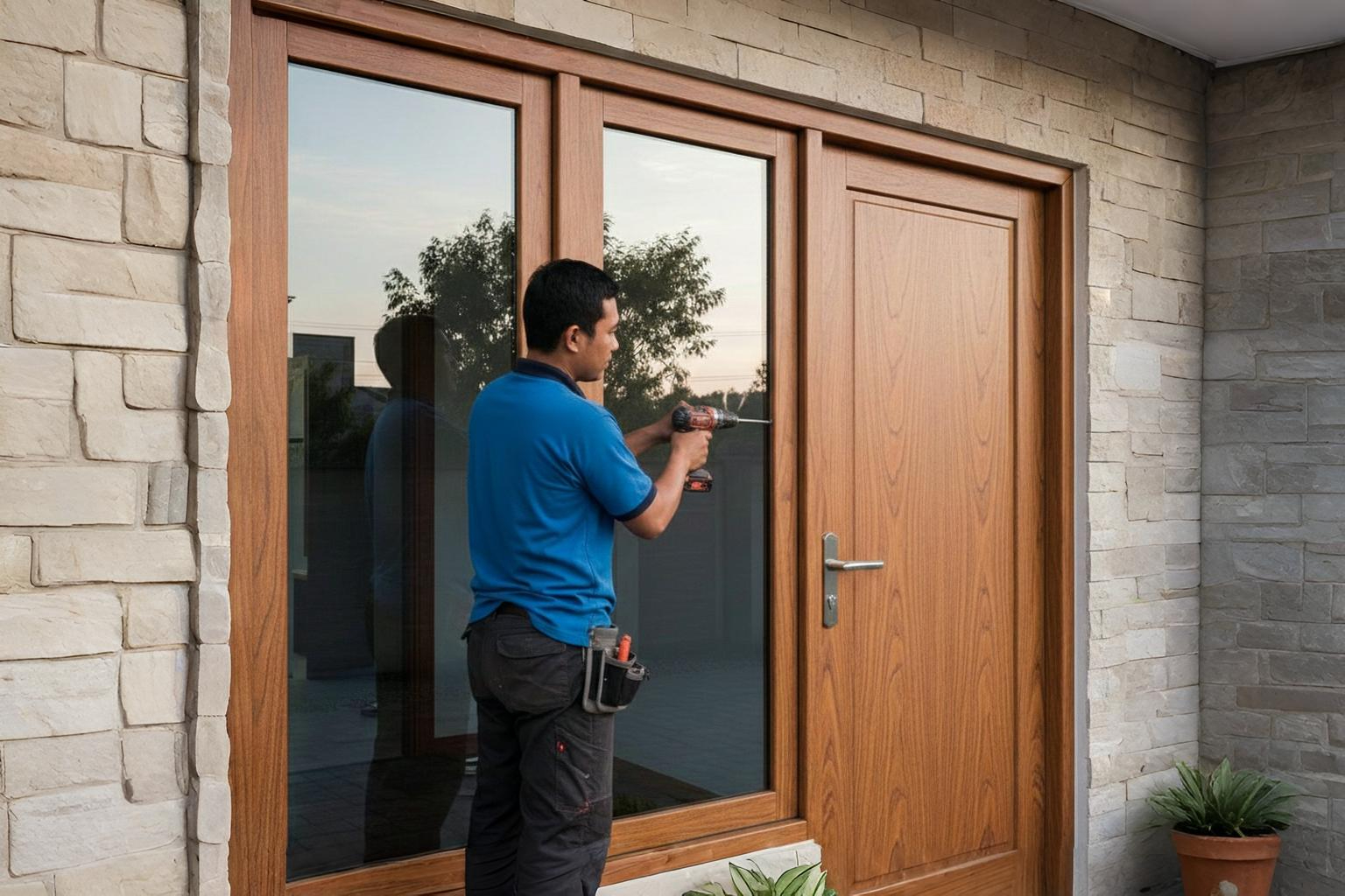 Pemasangan jendela UPVC Alexindo minimalis warna putih yang kokoh dan kedap suara untuk rumah modern di Jakarta.