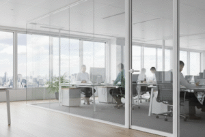 Pemasangan jendela dan partisi UPVC minimalis yang kuat dan elegan di kawasan perumahan serta perkantoran Cibitung.