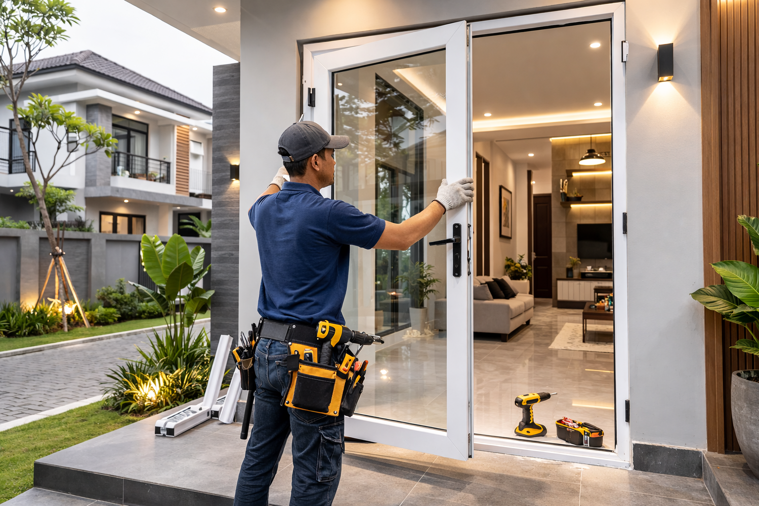 Pemasangan jendela sliding UPVC di rumah kawasan Cilandak Jakarta Selatan.