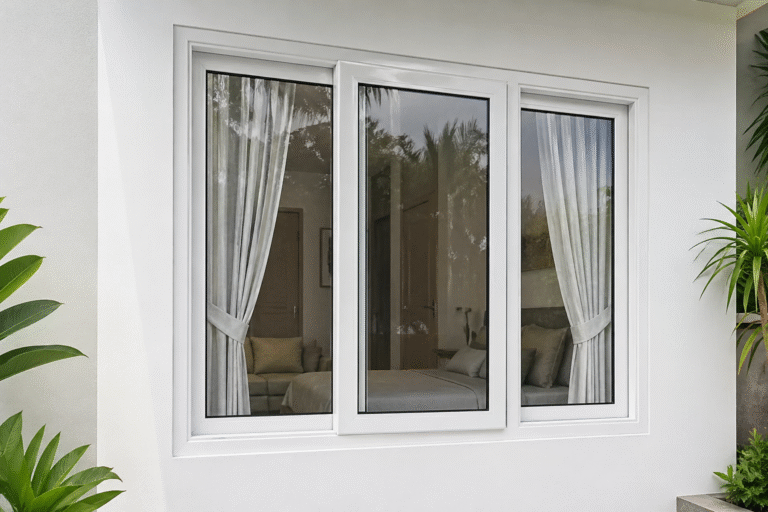 desain jendela UPVC modern minimalis warna putih