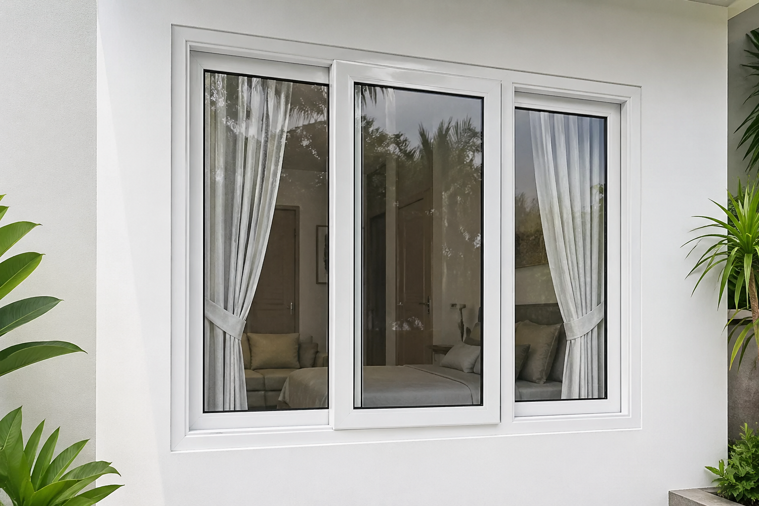 desain jendela UPVC modern minimalis warna putih