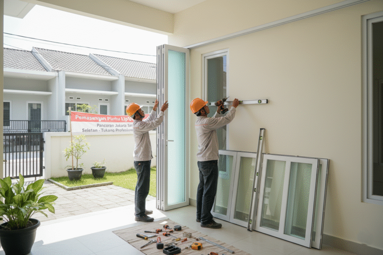 Pintu UPVC Merk Conch Jakarta Selatan di rumah minimalis modern.